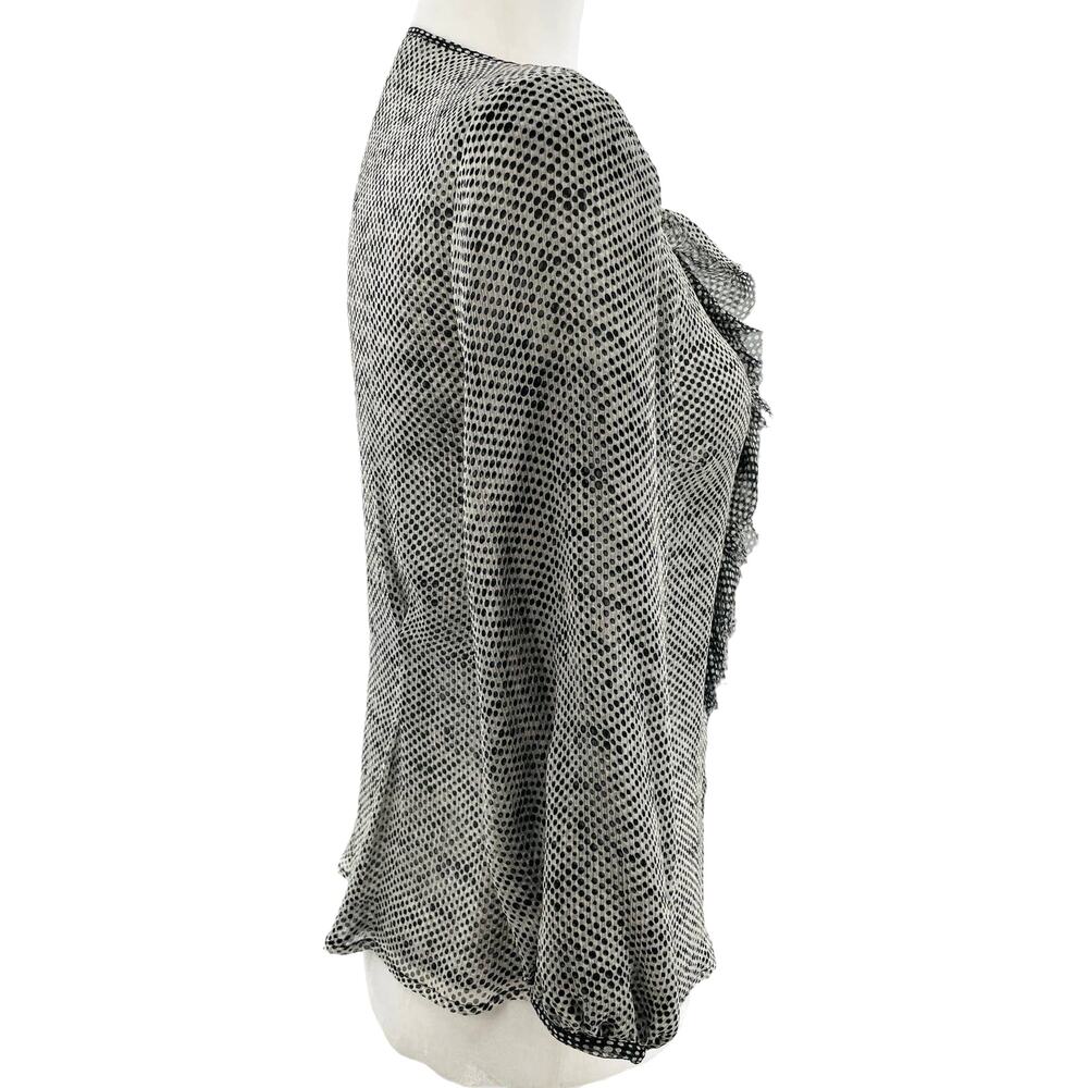 Lida Baday Black & White Silk Polka Dot Sheer Ruffle Blouse Women Sz 2 - Picture 4 of 14